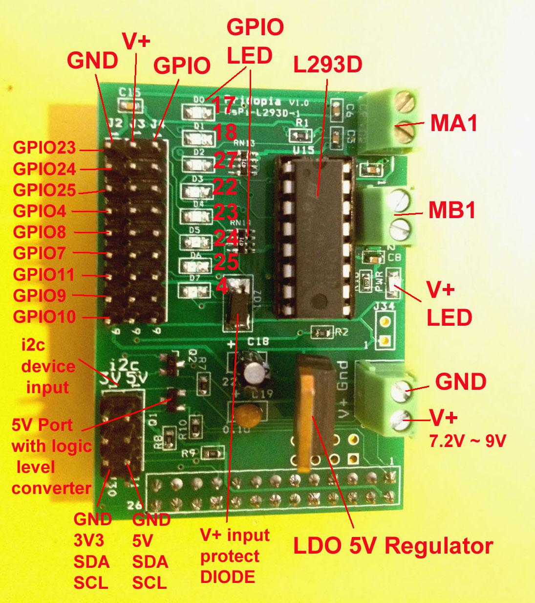 Pridopia - Raspberry Pi L293D 2 Motor Board with 5V LDO