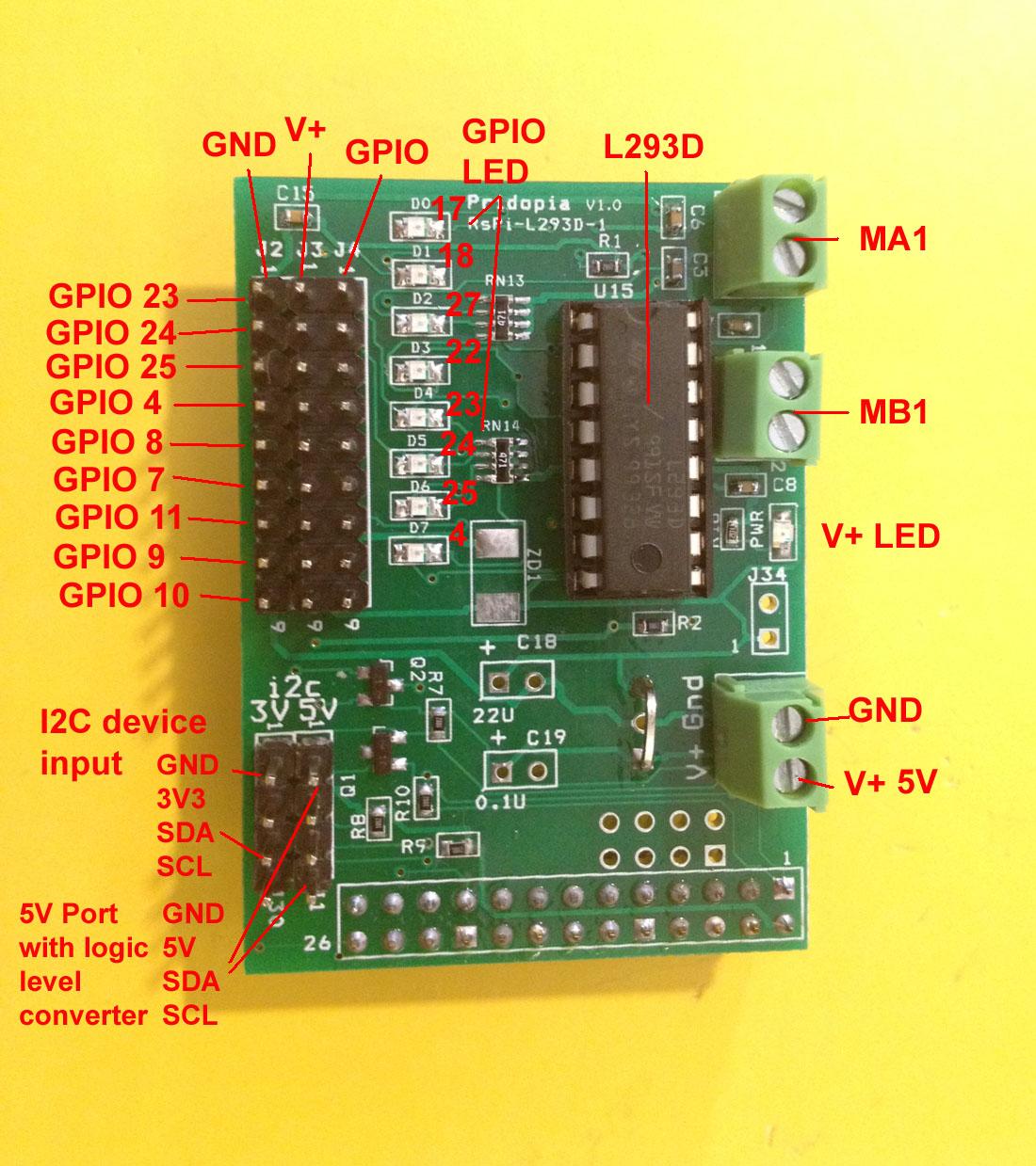 Pridopia - Raspberry Pi 2 Motor Board V1 (L293Dx1)